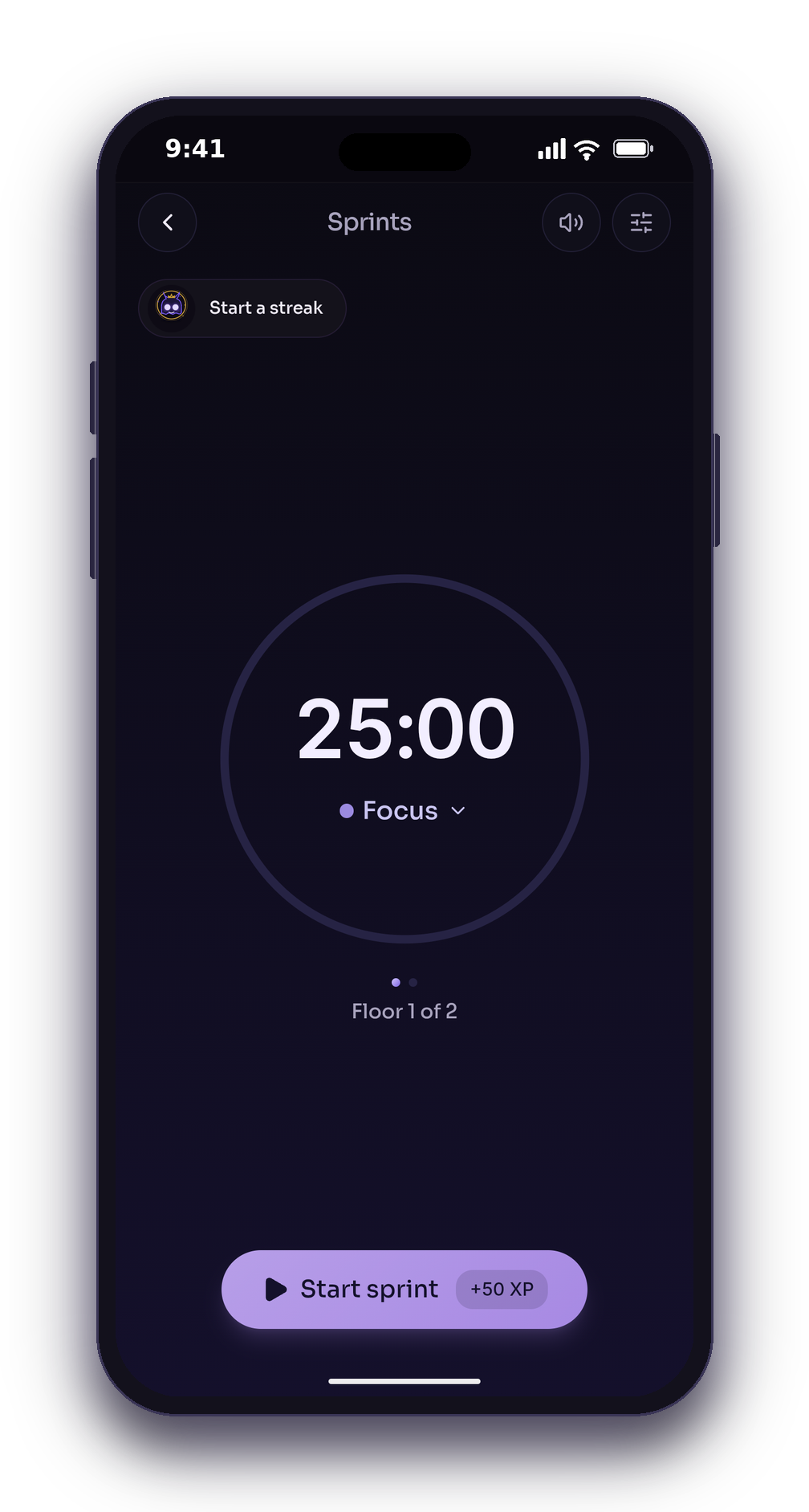 Focus sprints screen