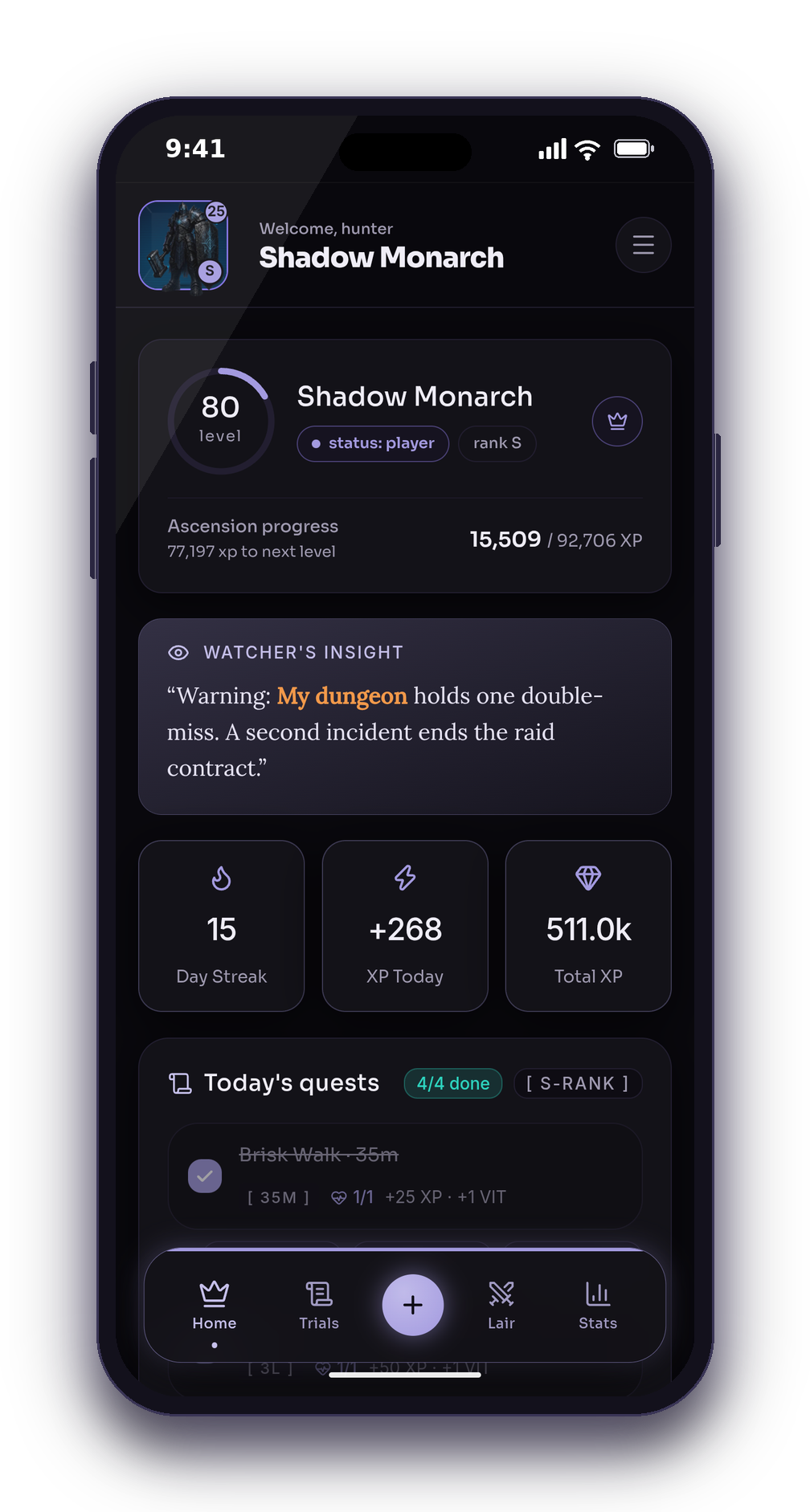 habitGate: Level up system shown on a phone
